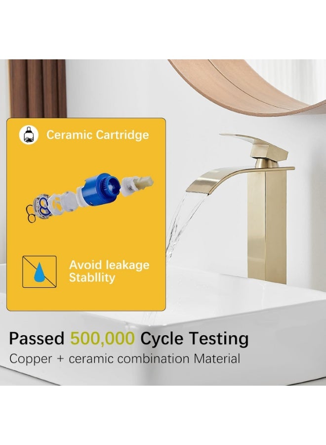 واي دي صنبور حوض حمام عصري بفوهة شلال، خلاط ذو مقبض واحد عالي القوس، سهل التركيب، مصنوع من النحاس المتين، مثالي لأحواض الحمام، ترقية عصرية للحمام - Image 2